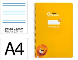 Cuaderno espiral liderpapel A4 pautaguia tapa blanda 80h 75 gr cuadro pautado 2,5mm color amarillo