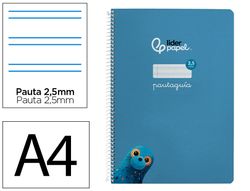 Cuaderno espiral liderpapel A4 pautaguia tapa blanda 80h 75 gr cuadro pautado 2,5mm color azul