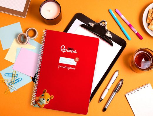Cuaderno espiral liderpapel A4 pautaguia tapa blanda 80h 75 gr cuadro pautado 2,5mm color rojo