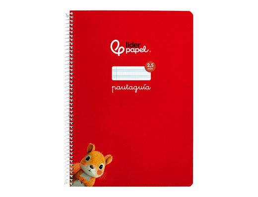 Cuaderno espiral liderpapel A4 pautaguia tapa blanda 80h 75 gr cuadro pautado 2,5mm color rojo