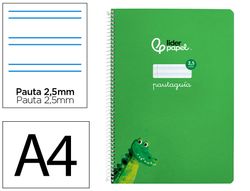 Cuaderno espiral liderpapel A4 pautaguia tapa blanda 80h 75 gr cuadro pautado 2,5mm color verde