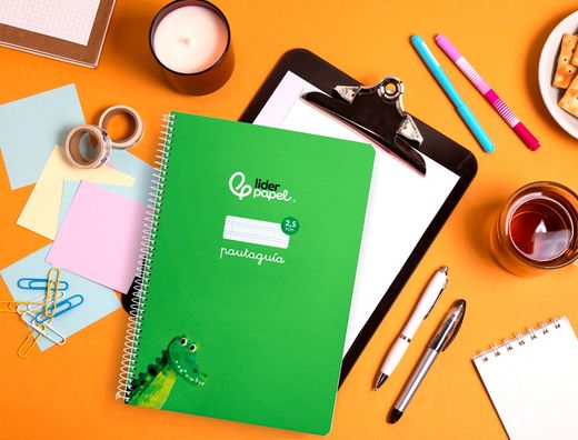 Cuaderno espiral liderpapel A4 pautaguia tapa blanda 80h 75 gr cuadro pautado 2,5mm color verde