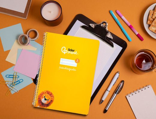 Cuaderno espiral liderpapel A4 pautaguia tapa blanda 80h 75 gr cuadro pautado 3mm color amarillo