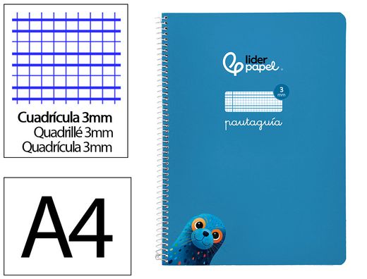 Cuaderno espiral liderpapel A4 pautaguia tapa blanda 80h 75 gr cuadro pautado 3mm color azul