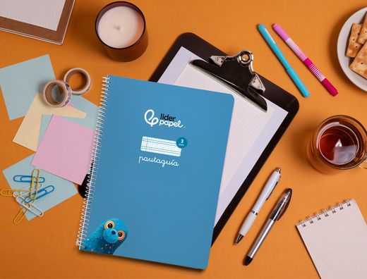 Cuaderno espiral liderpapel A4 pautaguia tapa blanda 80h 75 gr cuadro pautado 3mm color azul