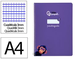 Cuaderno espiral liderpapel A4 pautaguia tapa blanda 80h 75 gr cuadro pautado 3mm color lila