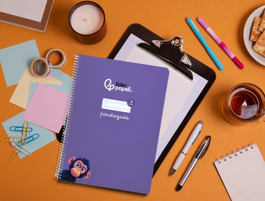 Cuaderno espiral liderpapel A4 pautaguia tapa blanda 80h 75 gr cuadro pautado 3mm color lila