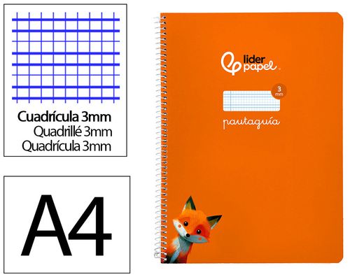 Cuaderno espiral liderpapel A4 pautaguia tapa blanda 80h 75 gr cuadro pautado 3mm color naranja