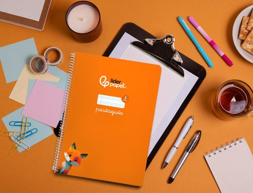 Cuaderno espiral liderpapel A4 pautaguia tapa blanda 80h 75 gr cuadro pautado 3mm color naranja