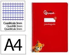 Cuaderno espiral liderpapel A4 pautaguia tapa blanda 80h 75 gr cuadro pautado 3mm color rojo