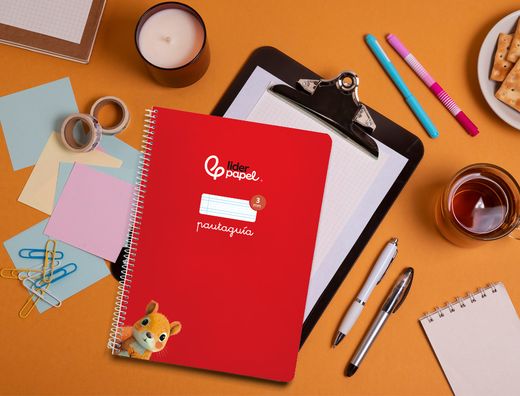 Cuaderno espiral liderpapel A4 pautaguia tapa blanda 80h 75 gr cuadro pautado 3mm color rojo