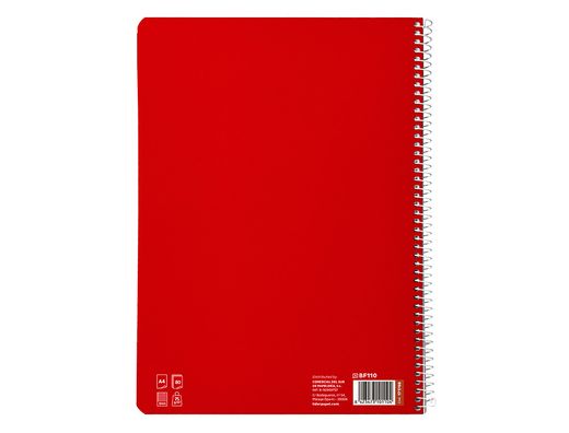 Cuaderno espiral liderpapel A4 pautaguia tapa blanda 80h 75 gr cuadro pautado 3mm color rojo