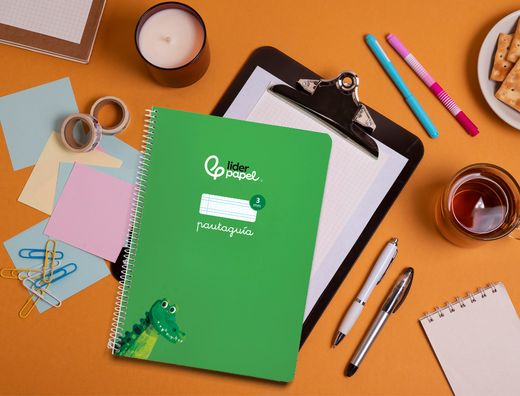 Cuaderno espiral liderpapel A4 pautaguia tapa blanda 80h 75 gr cuadro pautado 3mm color verde