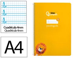 Cuaderno espiral liderpapel A4 pautaguia tapa blanda 80h 75 gr cuadro pautado 4mm color amarillo