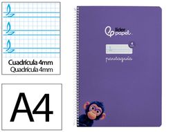 Cuaderno espiral liderpapel A4 pautaguia tapa blanda 80h 75 gr cuadro pautado 4mm color lila