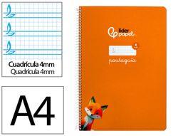 Cuaderno espiral liderpapel A4 pautaguia tapa blanda 80h 75 gr cuadro pautado 4mm color naranja