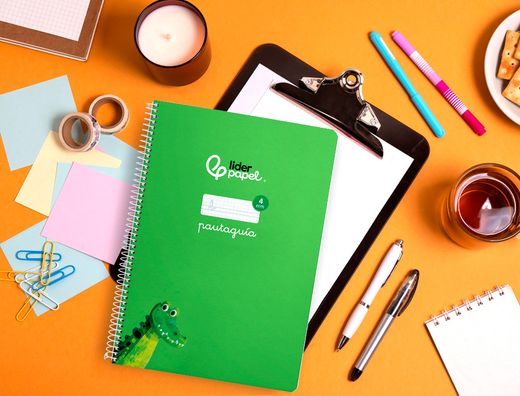 Cuaderno espiral liderpapel A4 pautaguia tapa blanda 80h 75 gr cuadro pautado 4mm color verde