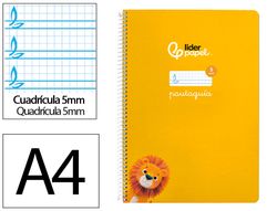 Cuaderno espiral liderpapel A4 pautaguia tapa blanda 80h 75 gr cuadro pautado 5mm color amarillo