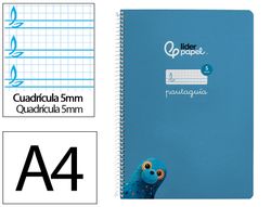 Cuaderno espiral liderpapel A4 pautaguia tapa blanda 80h 75 gr cuadro pautado 5mm color azul