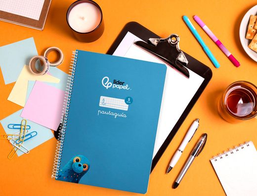 Cuaderno espiral liderpapel A4 pautaguia tapa blanda 80h 75 gr cuadro pautado 5mm color azul