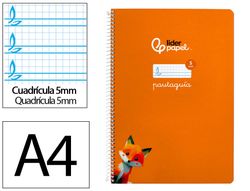 Cuaderno espiral liderpapel A4 pautaguia tapa blanda 80h 75 gr cuadro pautado 5mm color naranja
