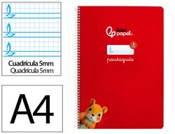 Cuaderno espiral liderpapel A4 pautaguia tapa blanda 80h 75 gr cuadro pautado 5mm color rojo