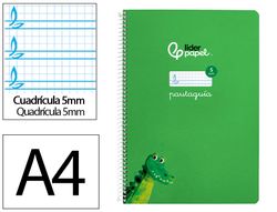 Cuaderno espiral liderpapel A4 pautaguia tapa blanda 80h 75 gr cuadro pautado 5mm color verde