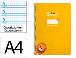 Cuaderno espiral liderpapel A4 pautaguia tapa dura 80h 90 gr cuadro pautado 4mm color amarillo