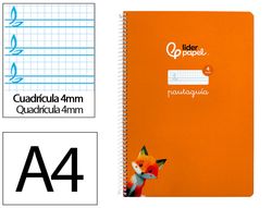 Cuaderno espiral liderpapel A4 pautaguia tapa dura 80h 90 gr cuadro pautado 4mm color naranja