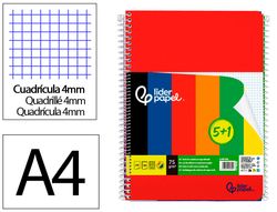Cuaderno espiral liderpapel A4 smart tapa blanda 80h 75gr cuadro 4 mm con margen pack 5+1 colores surtidos