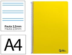 Cuaderno espiral liderpapel A4 smart tapa blanda 80h 75gr pauta 2,5mm con margen color amarillo