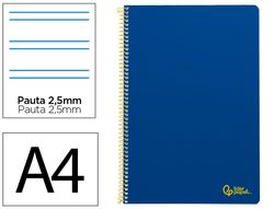 Cuaderno espiral liderpapel A4 smart tapa blanda 80h 75gr pauta 2,5mm con margen color azul oscuro