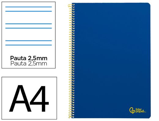 Cuaderno espiral liderpapel A4 smart tapa blanda 80h 75gr pauta 2,5mm con margen color azul oscuro