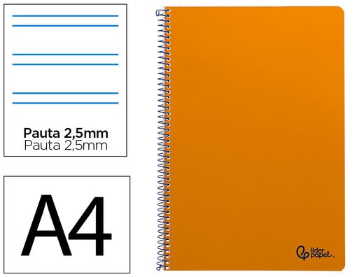Cuaderno espiral liderpapel A4 smart tapa blanda 80h 75gr pauta 2,5mm con margen color naranja