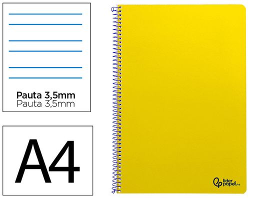 Cuaderno espiral liderpapel A4 smart tapa blanda 80h 75gr pauta 3,5mm con margen color amarillo