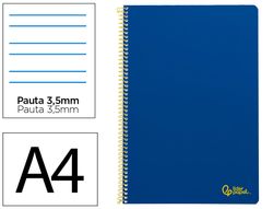 Cuaderno espiral liderpapel A4 smart tapa blanda 80h 75gr pauta 3,5mm con margen color azul oscuro