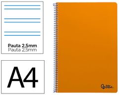 Cuaderno espiral liderpapel A4 smart tapa blanda 80h 75gr pauta 3,5mm con margen color naranja