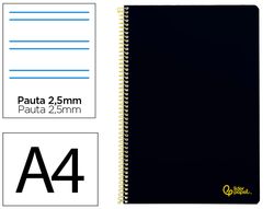 Cuaderno espiral liderpapel A4 smart tapa blanda 80h 75gr pauta 3,5mm con margen color negro