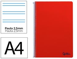 Cuaderno espiral liderpapel A4 smart tapa blanda 80h 75gr pauta 3,5mm con margen color rojo