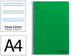 Cuaderno espiral liderpapel A4 smart tapa blanda 80h 75gr pauta 3,5mm con margen color verde