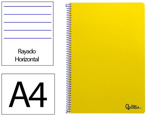 Cuaderno espiral liderpapel A4 smart tapa blanda 80h 75gr rayado horizontal con margen color amarillo
