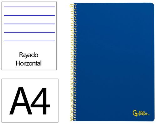Cuaderno espiral liderpapel A4 smart tapa blanda 80h 75gr rayado horizontal con margen color azul oscuro