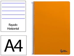 Cuaderno espiral liderpapel A4 smart tapa blanda 80h 75gr rayado horizontal con margen color naranja
