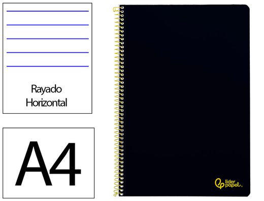 Cuaderno espiral liderpapel A4 smart tapa blanda 80h 75gr rayado horizontal con margen color negro