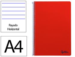 Cuaderno espiral liderpapel A4 smart tapa blanda 80h 75gr rayado horizontal con margen color rojo