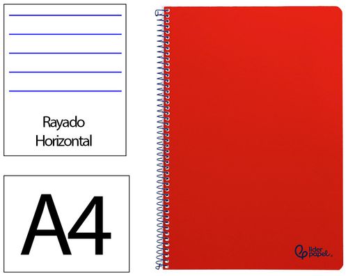 Cuaderno espiral liderpapel A4 smart tapa blanda 80h 75gr rayado horizontal con margen color rojo