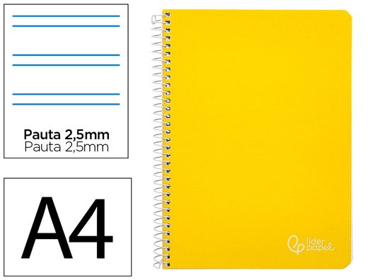 Cuaderno espiral liderpapel A4 witty tapa dura 80h 90gr pauta 2,5mm con margen color amarillo