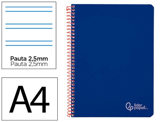 Cuaderno espiral liderpapel A4 witty tapa dura 80h 90gr pauta 2,5mm con margen color azul oscuro