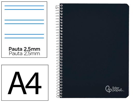 Cuaderno espiral liderpapel A4 witty tapa dura 80h 90gr pauta 2,5mm con margen color negro
