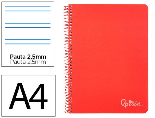 Cuaderno espiral liderpapel A4 witty tapa dura 80h 90gr pauta 2,5mm con margen color rojo